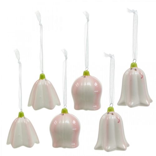 Floristik24 Cloche fleur à suspendre rose, crème décoration printanière en céramique H6cm 6pcs