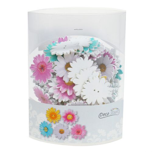Floristik24 Fleurs sous forme de boutons en bois Ø3,5cm assortis 90pcs