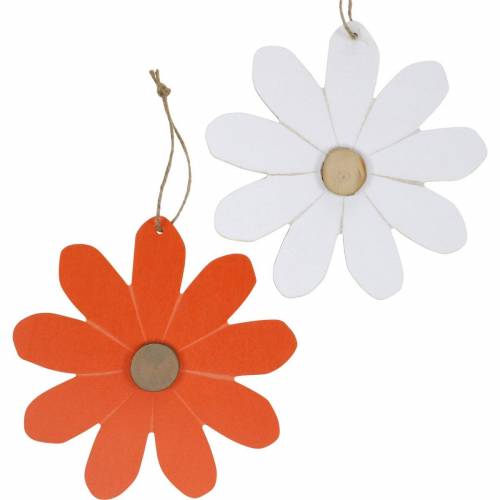 Floristik24 Pendentifs fleuris, fleurs décoratives orange et blanc, décoration en bois, été, fleurs décoratives 8 pcs