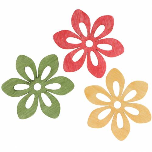 Floristik24 Décoration à disperser fleur bois orange, jaune, vert 4cm 72 pcs