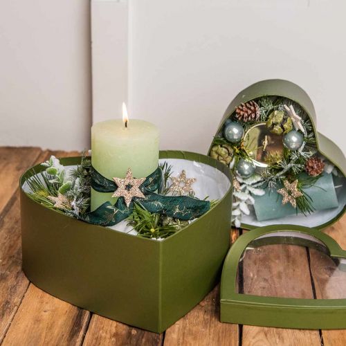 Article Coffret Fleur Coeur Flowerbox Vert 24/21.5/19cm Lot de 3