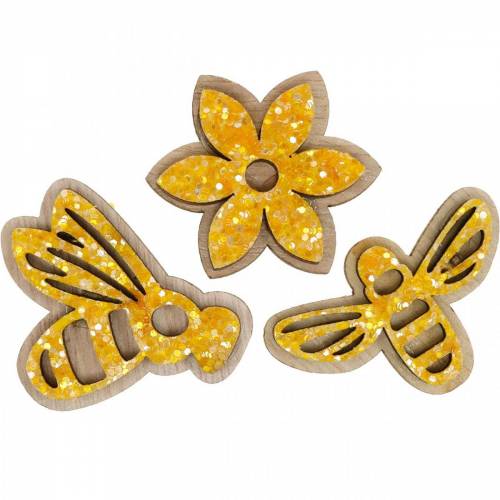 Article Fleurs et abeilles à disperser décoration en bois orange printemps 36 pcs