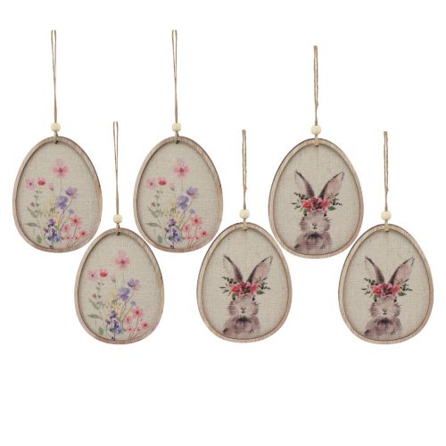 Article Image de fleurs lapin dans un œuf œufs de Pâques décoration bois 9,5×12cm 6 pcs