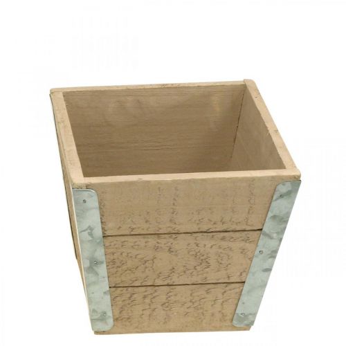 Article Boîte à fleurs jardinière en bois shabby chic beige 12.5×14.5×14.5cm