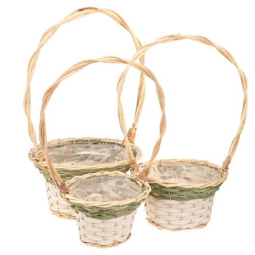 Floristik24 Panier à fleurs avec anses Naturel Vert Gris Blanc Ø18–26cm Lot de 3