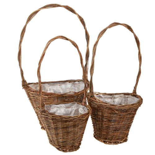 Article Panier à fleurs avec anses en osier naturel 29/23/21 cm Lot de 3