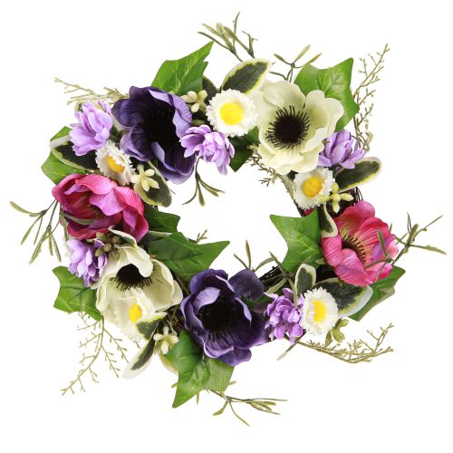 Article Couronne de Fleurs Artificielles Anémones Marguerites Violet Blanc Ø25cm