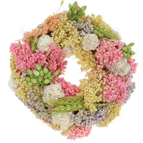 Floristik24 Couronne décorative d&#39;herbe sèche et de fleurs artificielles colorées Ø20cm