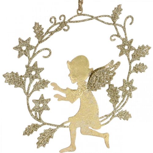 Article Couronne d&#39;ange, décoration de Noël, ange à accrocher, pendentif métal Doré H14cm L15.5