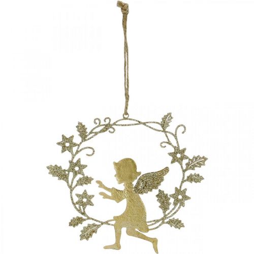 Article Couronne d&#39;ange, décoration de Noël, ange à accrocher, pendentif métal Doré H14cm L15.5