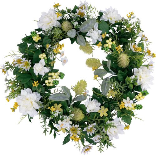 Floristik24 Couronne de porte décoration murale fleurs dahlias banksia blanc Ø35cm