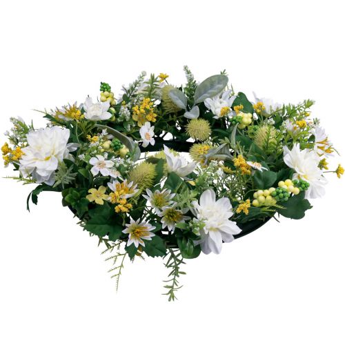 Floristik24 Couronne de porte décoration murale fleurs dahlias banksia blanc Ø35cm