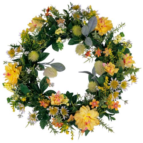 Floristik24 Couronne de porte décoration murale fleurs dahlias banksia jaune Ø35cm