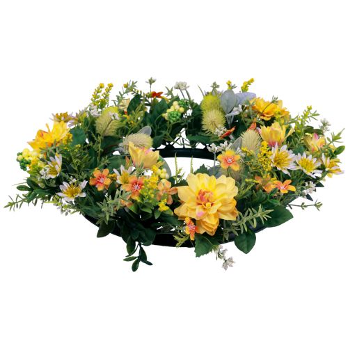 Floristik24 Couronne de porte décoration murale fleurs dahlias banksia jaune Ø35cm