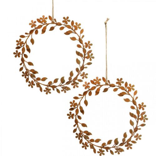 Couronne de fleurs décoration en métal aspect rouille décoration printanière Ø20cm 3 pcs