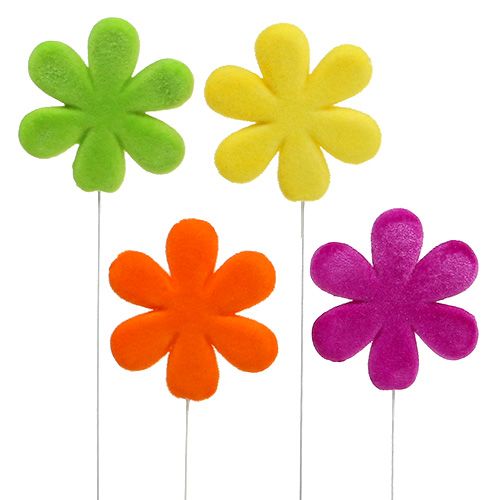 Bâtonnet de fleurs coloré floqué Ø8,5 cm 8 pcs