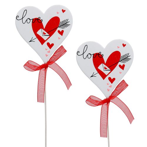 Floristik24 Bouchon fleur coeur blanc avec noeud 7cm 12 pcs