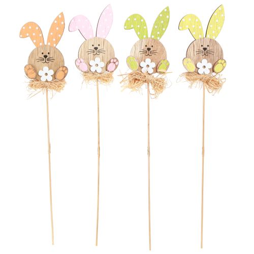 Article Bouchons à fleurs lapins en bois décoration Pâques 4 couleurs 5x8cm 16 pcs