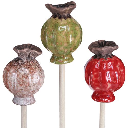 Floristik24 Bouchon à fleurs bois céramique coquelicot décoration 3 couleurs 35cm 6 pcs