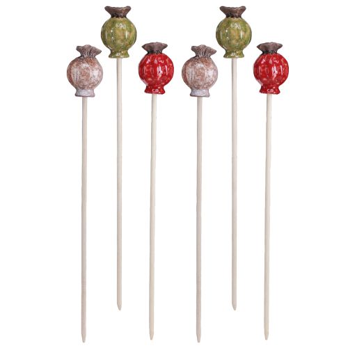 Article Bouchon à fleurs bois céramique coquelicot décoration 3 couleurs 35cm 6 pcs
