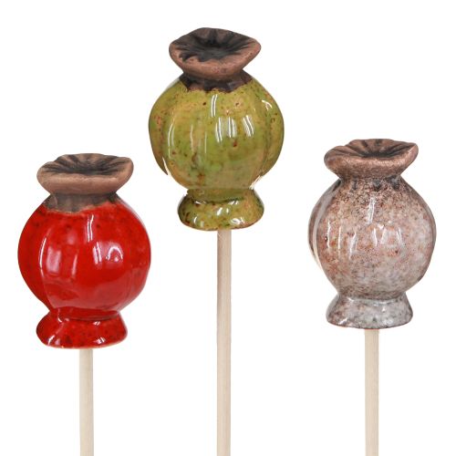 Article Bouchon à fleurs en céramique décoration coquelicot 3 couleurs Ø3,5cm 6 pcs