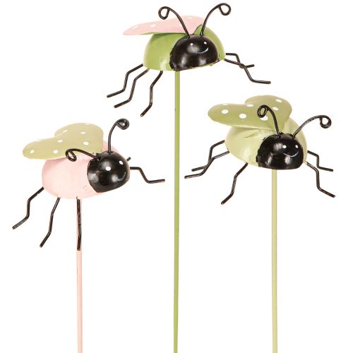 Floristik24 Piquets de jardin Coccinelle métal Vert Rose 7×4cm 6pcs