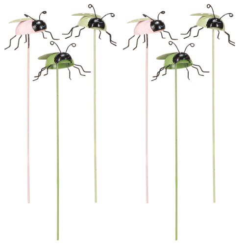 Article Piquets de jardin Coccinelle métal Vert Rose 7×4cm 6pcs