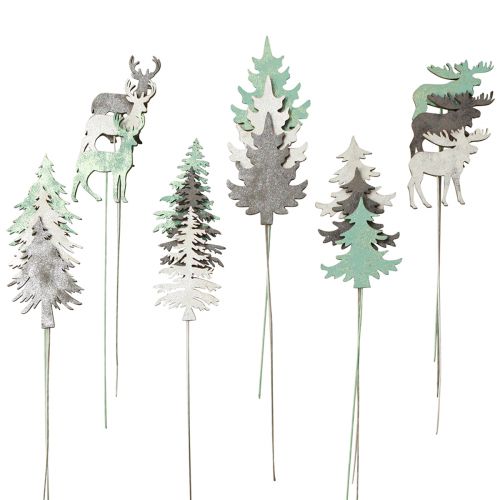 Article Piquets pot de fleurs Cerfs Sapins 3 couleurs H7-10cm 18 pcs