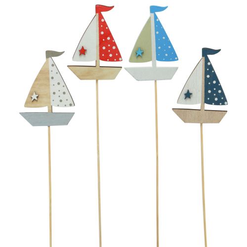Floristik24 Bouchon fleur bateau voilier décoration bois coloré 5,5x8cm 12 pcs