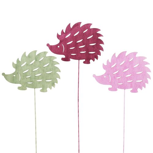 Floristik24 Bouchon de fleur bouchon décoratif en bois décoration hérisson couleur 10x7cm 18 pcs