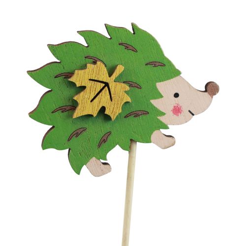 Article Bâton de fleur en bois Décoration Hérisson Marron Vert 8×6cm 12 pcs