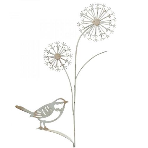 Article Bouchon fleur métal déco allium oiseau blanc 20×52cm