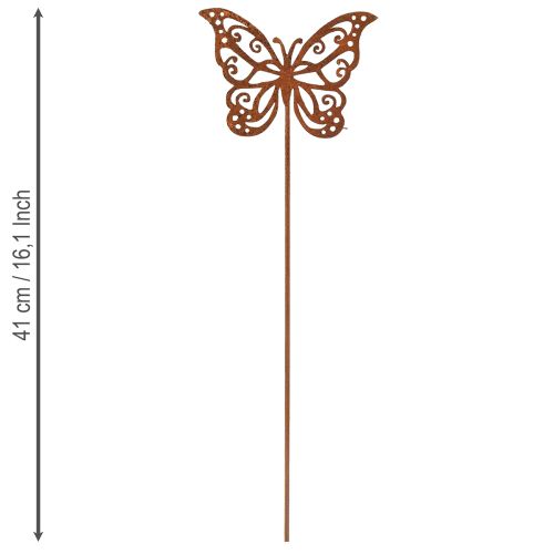 Article Tuteurs à fleurs en métal, aspect rouille, décor papillon, 10 × 7 cm, lot de 3