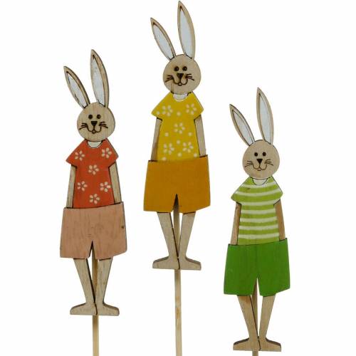 Floristik24 Bouchon de fleur Lapin de Pâques sur un bâton Bouchon de décoration de lapin en bois Décoration de Pâques 9pcs