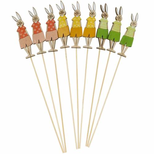 Article Bouchon de fleur Lapin de Pâques sur un bâton Bouchon de décoration de lapin en bois Décoration de Pâques 9pcs