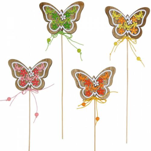 Floristik24 Bâton fleur papillon bois décoration printanière sur bâton 12pcs