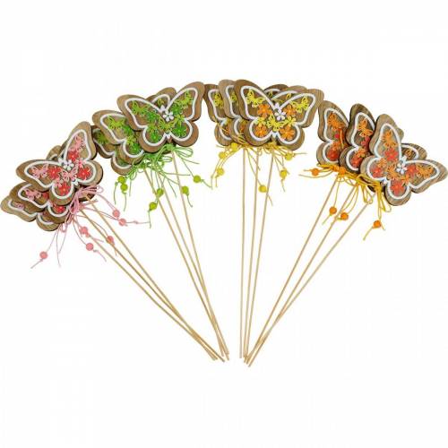 Floristik24 Bâton fleur papillon bois décoration printanière sur bâton 12pcs