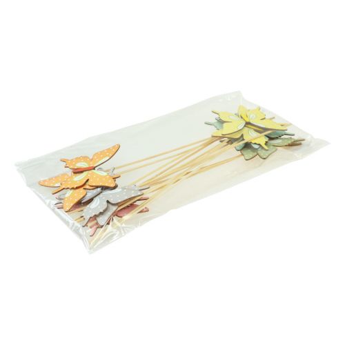 Article Bouchon de fleur papillon en bois avec plume 8x7cm 12 pcs