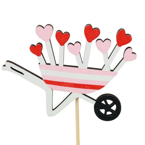 Article Bouchon à fleurs brouette coeurs en bois colorés 9x6,5cm 12 pcs
