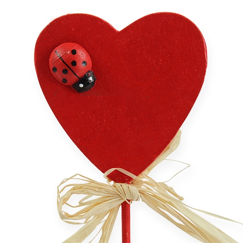 Floristik24 Coeur en bois sur un bâton rouge 4,5cm 24pcs