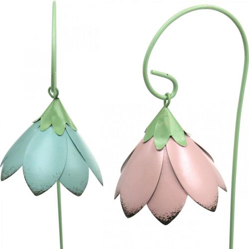Floristik24 Cloches à coller, fleurs en métal, bouchons à ressort L34cm rose, violet, bleu, blanc lot de 4