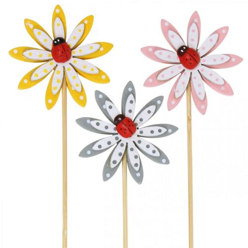 Floristik24 Bouchons déco fleurs avec coccinelles décoration printanière bois Ø5cm 18p