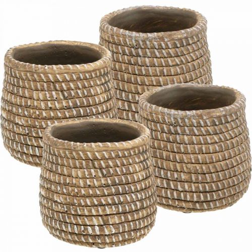 Pot de fleur Boho look tressé pot céramique Ø6cm H7.5cm 4pcs