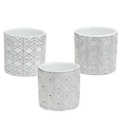Floristik24 Pot de Fleurs Gris avec motif Ø7cm H6,5cm 6pcs