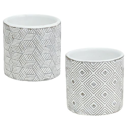 Floristik24 Pot de Fleurs Gris avec motif Ø7cm H6,5cm 6pcs