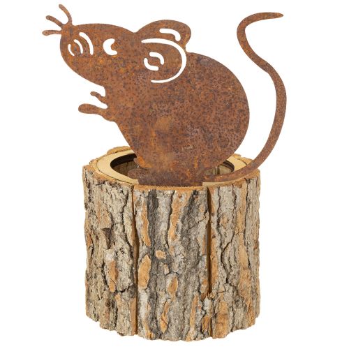 Article Pot de fleurs en bois écorce et rouille souris H24cm