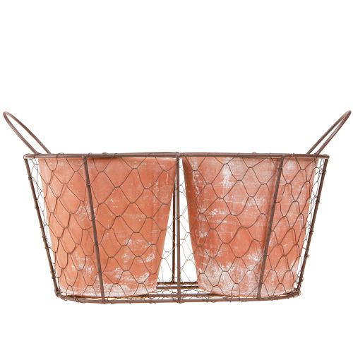 Article Pot de fleur panier en fil de céramique terre cuite marron L38,5cm