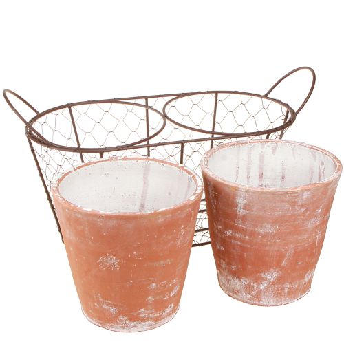 Article Pot de fleur panier en fil de céramique terre cuite marron L38,5cm