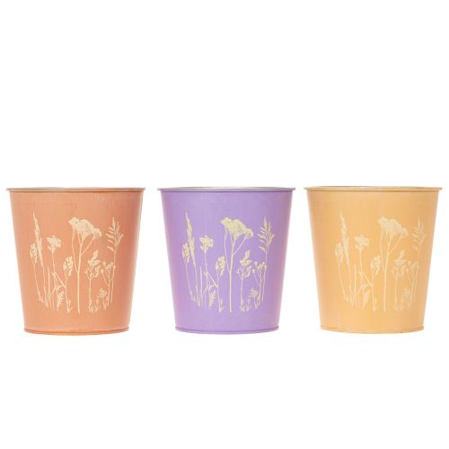 Pot de fleurs rond aux couleurs pastel, orné de motifs floraux, pour plantes d'intérieur, 12 cm, lot de 3. | Floristik24.be