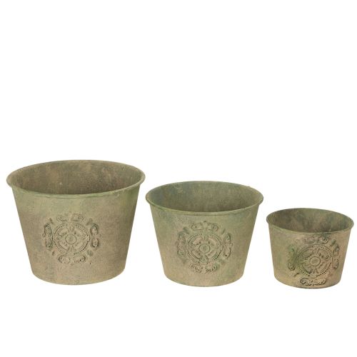 Article Pot de fleurs en métal, vert, vintage, Ø 22 cm – 13,5 cm, lot de 3